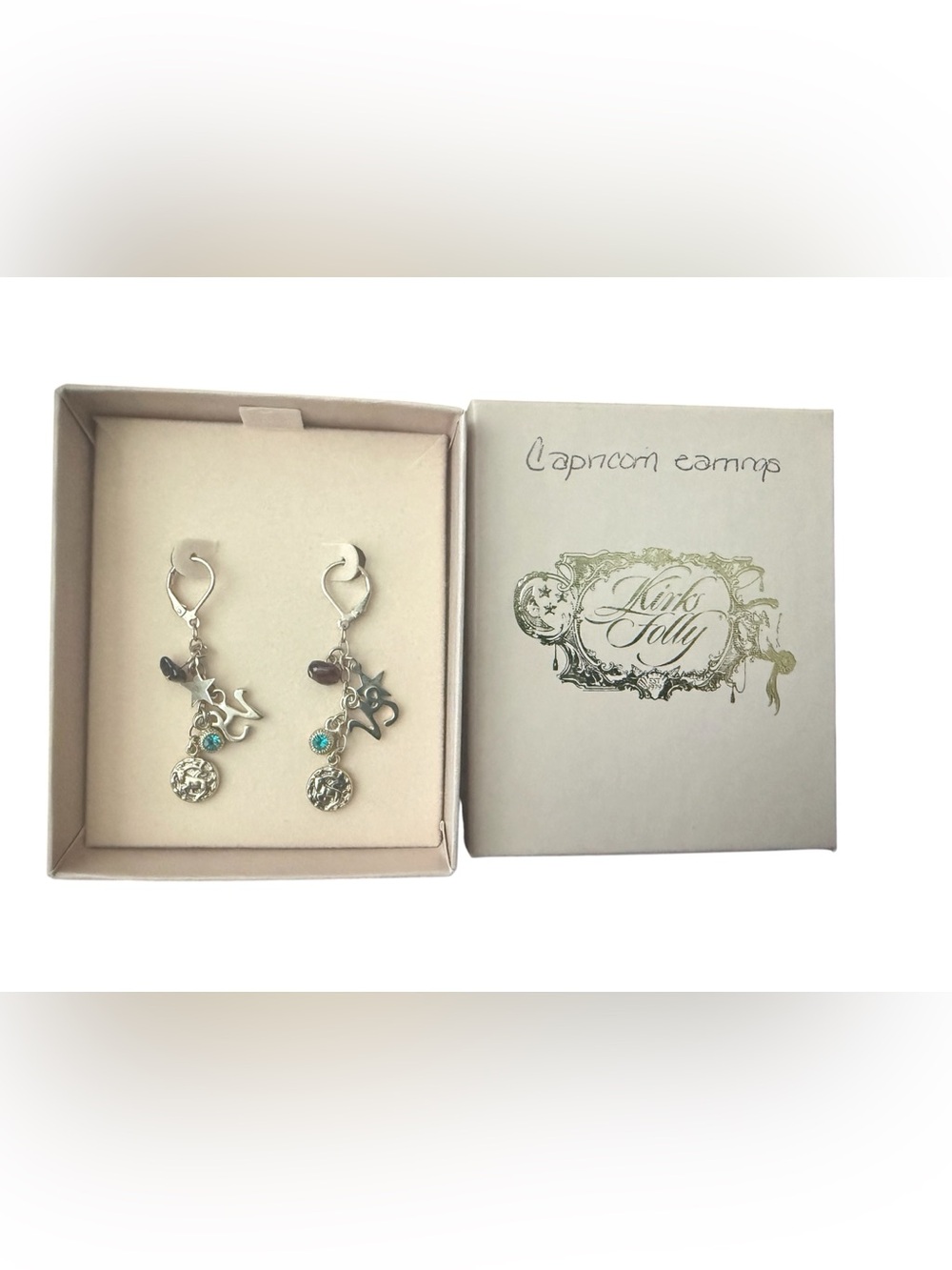 NOS Kirks Folly Star Gazer Capricorn Zodiac Silver Tone Dangle Earrings With Box